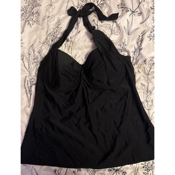 Smart & Sexy Plus Size Full Figure Black Halter Tankini Swimwear Top, Size 40D - Picture 1 of 4